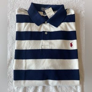 NWT Vintage Polo Ralph Lauren Mens Polo Shirt Blue & White Stripes, Sz Large